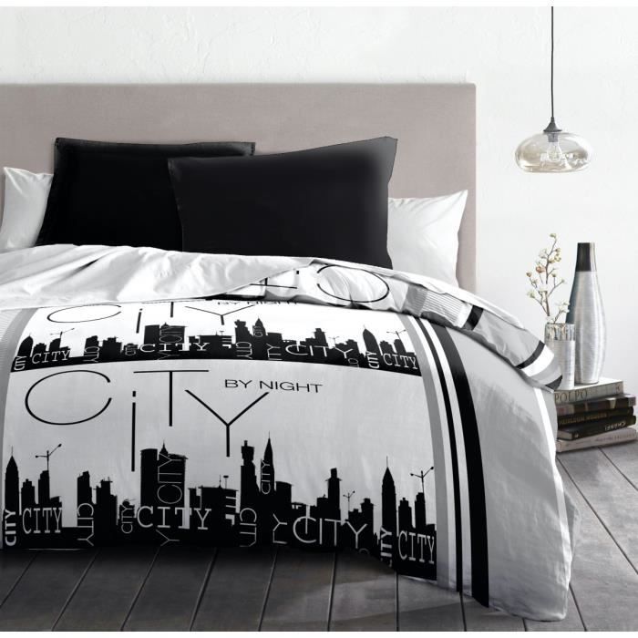 Parure de couette microfibre CITY BY NIGHT - Home Linge Passion - Gris - 240 x 260 cm - Motifs Fantaisies