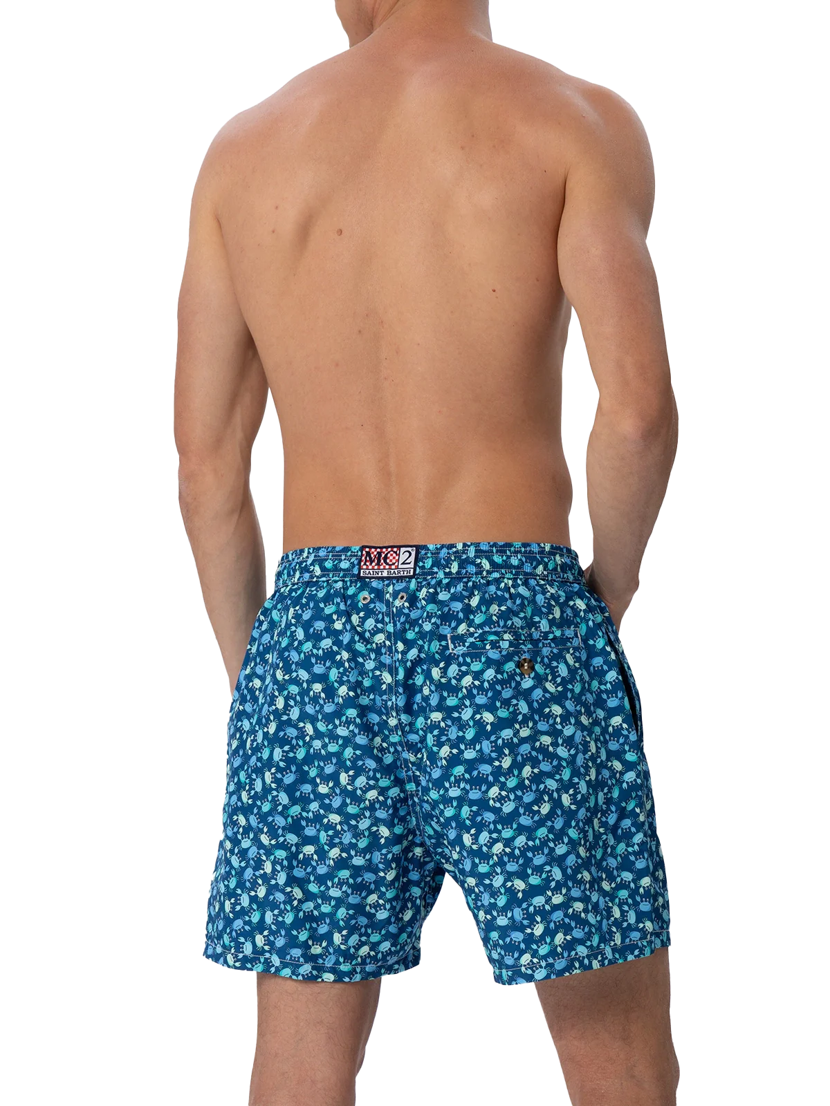 Man Lighting Blue 70 Mid-Length Swim Shorts | Lightweight Quick-Drying Fabric | Crabs All-Over Print | Elastic | Classic Fit | MC2 Saint Barth