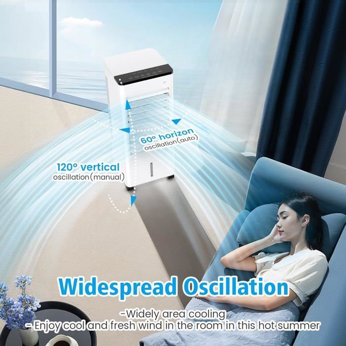 Aire acondicionado portátil silencioso, humidificador de bajo consumo de 6 litros, 3 velocidades, temporizador, para el hogar, la oficina o el dormitorio [Eficiencia energética A++]