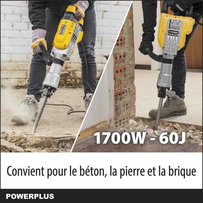 Martello demolitore elettrico Powerplus POWX11861 - Potenza di 1700 W e forza d'impatto di 60 J - 1900 colpi al minuto
