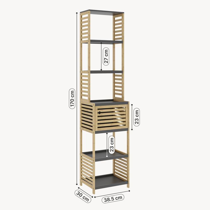 Étagère de salle de bains Kydesby 170 x 39 x 30 cm bambou naturel / gris