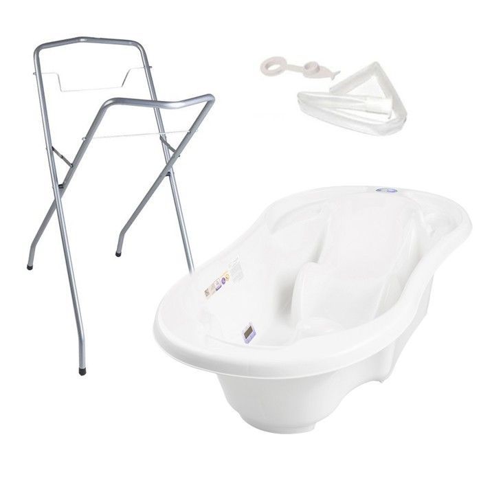 Baignoire bébé avec réducteur intégré Blanc + Pied + Tuyau