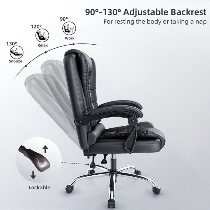 Chaise de bureau BIGZZIA, Fauteuil avec Large Assise rembourrée, Siège Ergonomique en cuir, Hauteur Réglable 10 cm, Noir