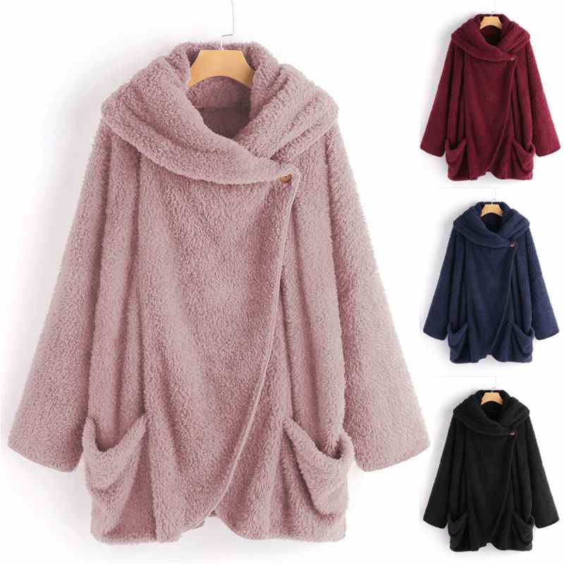 Manteau d'hiver rose décontracté en laine pour femme, uni, tendance, col rabattu, manteau basique en laine, chaud, poches, coupe oversize