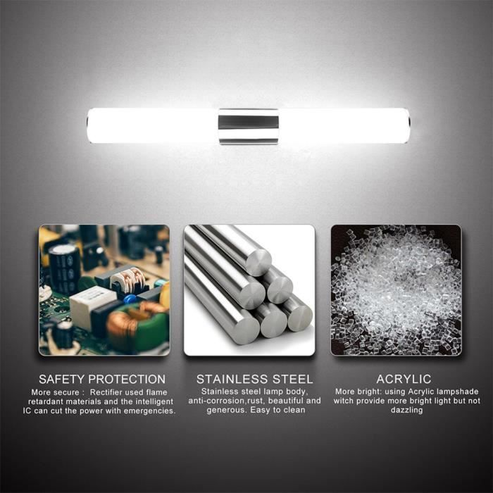 Aplique de pared LED de 55 cm - Resistente al agua - Luz blanca - Decoración de baño - Moderno