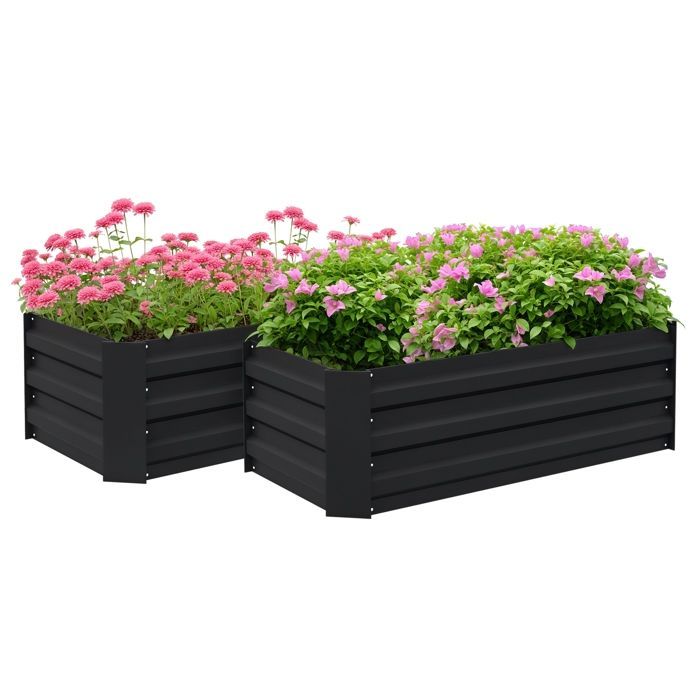 Raised garden beds - Outsunny - set of 2 corrugated steel garden beds for fruits and herbs - steel - 100x50x30cm - black