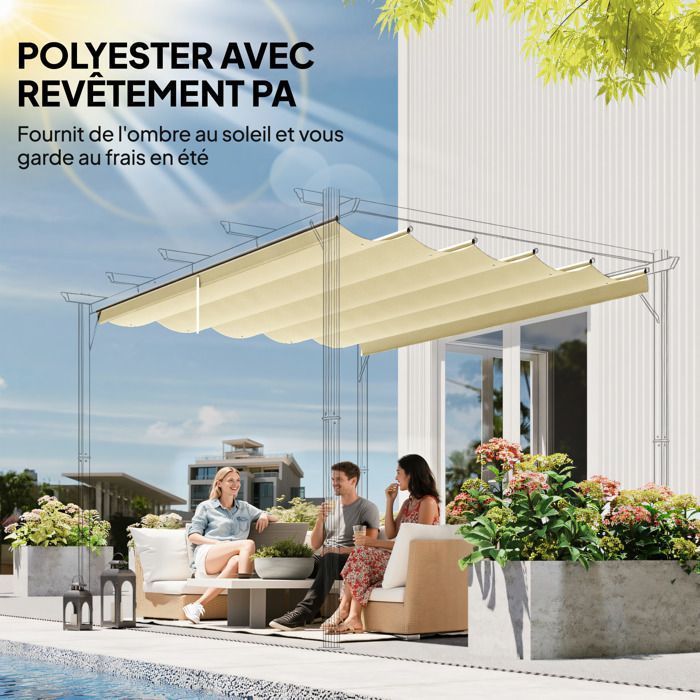 Toile de toit pour pergola tonnelle de 3 x 3 m - Outsunny - rétractable - toile uniquement 250 x 255 cm - crème