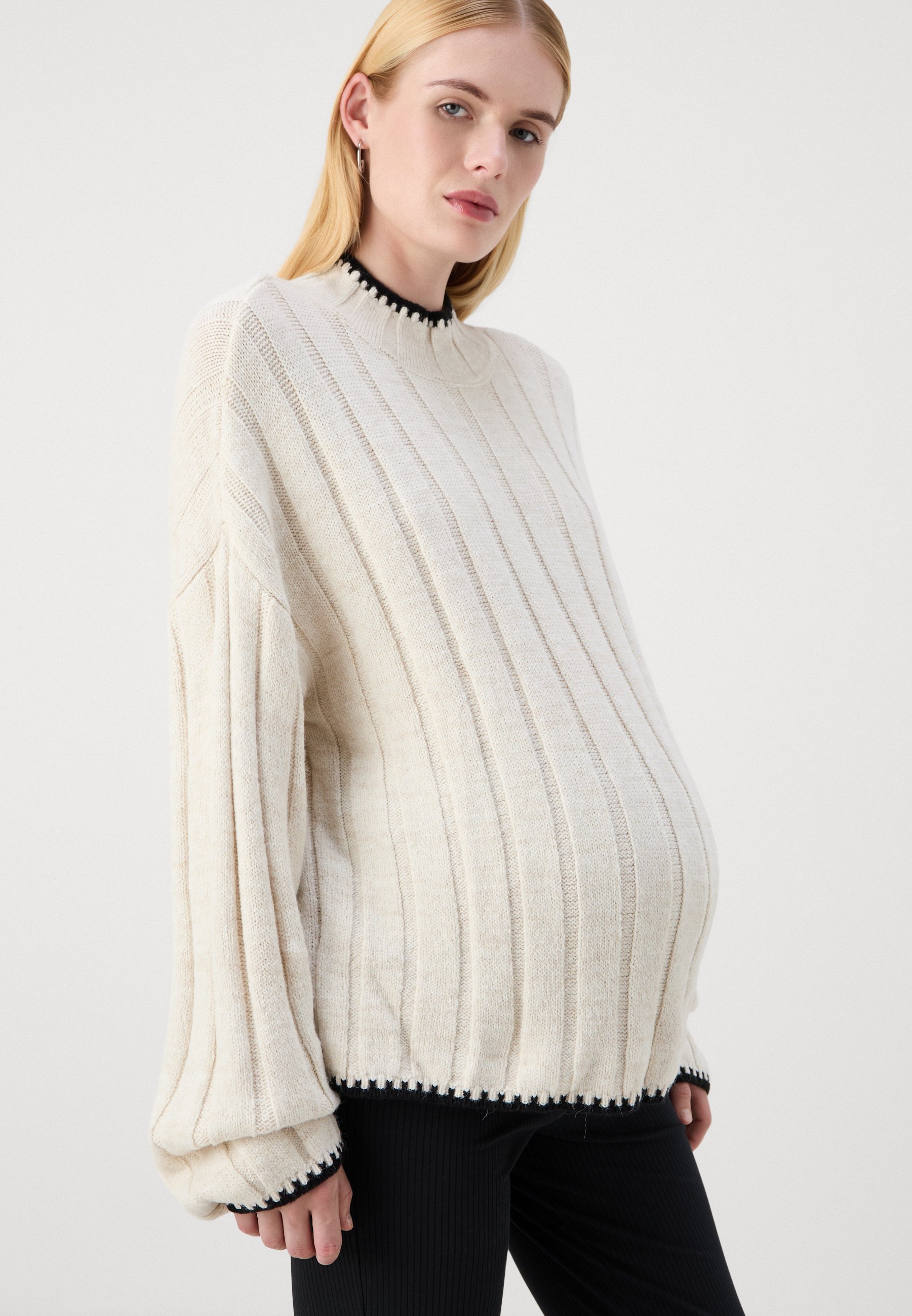 SOLO MATERNITY MCHICK STITCH HIGHNECK - Maglione - pietra pomice/nero