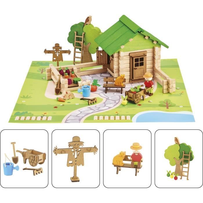 Jeu de Construction Maison et Jardin - JEUJURA - Bois Naturel - 135 Pièces