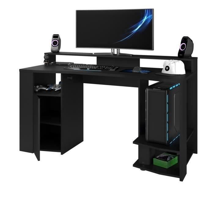 Escritorio para juegos LED para diestros - Negro - Ancho 152 x Profundidad 61,5 x Alto 86,7 cm - Amplia zona de juego - GAMING