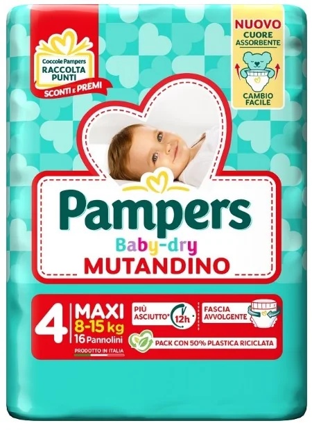 PAMPERS Baby Dry Maxi luiers, kleine verpakking van 16 stuks, maat 4 (8-15 kg).