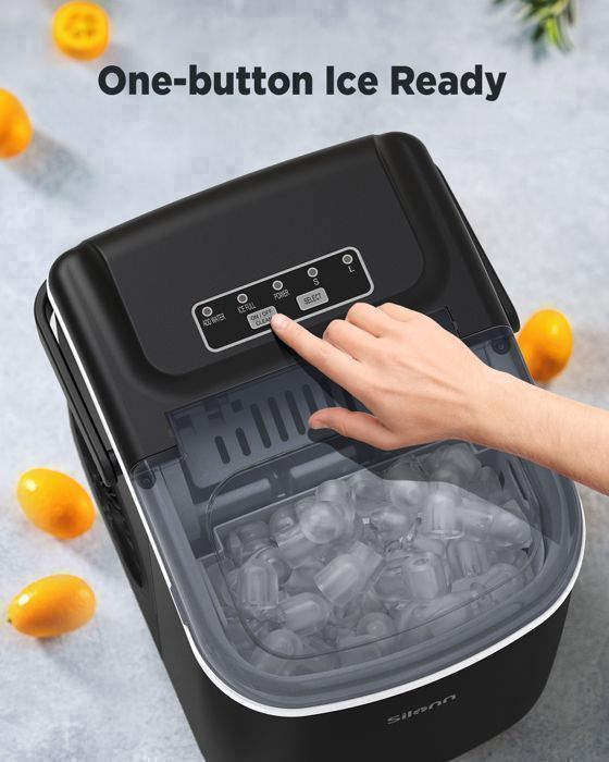Ice Maker, Silonn, 12 kg/24h, Black, Self-Cleaning, 9 Cubes in 6 Min, 2 Sizes, Ideal for Home, Bar, Party