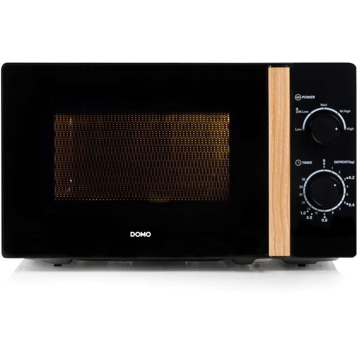 Horno microondas DOMO DO2820 - 20 L - 700 W - Temporizador de 35 minutos - Función de descongelación - 44 x 35,8 x 25,8 cm (ancho x profundidad x alto) - Acabado en madera negra