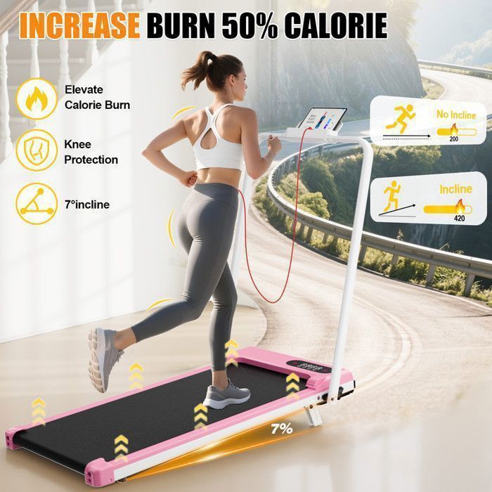Tapis roulant pieghevole - Pedana 3 in 1 con inclinazione del 7% - Velocità regolabile da 1 a 8 km/h - Superficie 38,5 x 90 cm