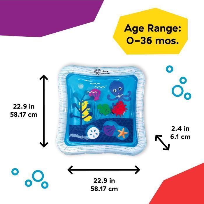 BABY EINSTEIN  Tapis d'eau bébé, jeu sensoriel et d'éveil​, gonflable, facile à nettoyer, pliable, jouets dès la naissance