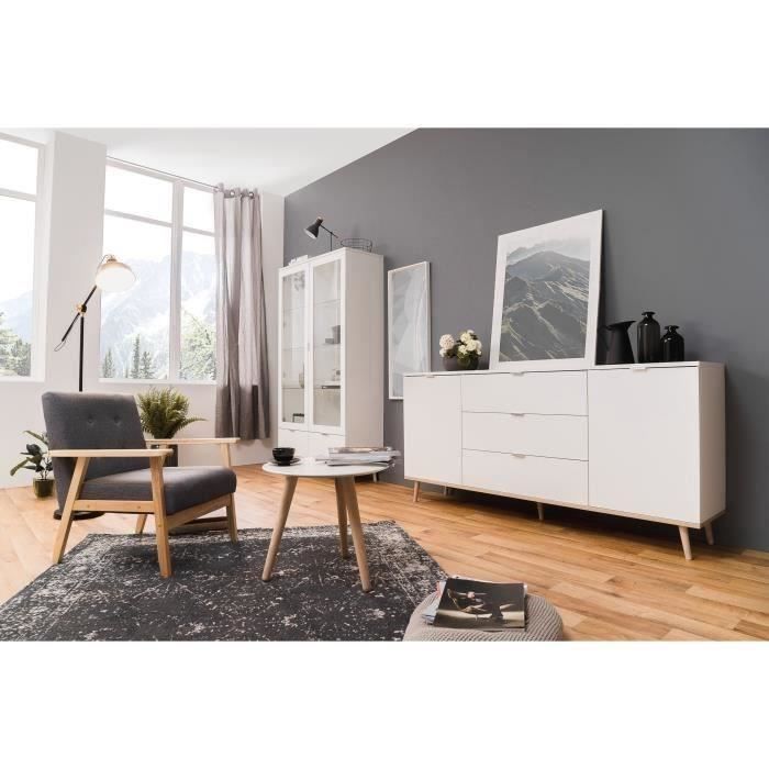 GÖTEBORG Buffet bas - Style scandinave - Décor chêne et blanc - L 180 cm