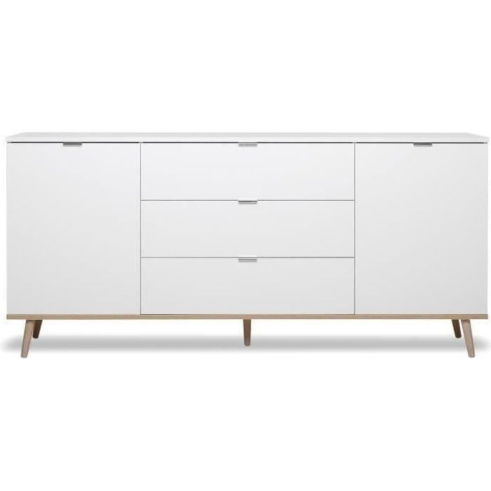 GÖTEBORG Low sideboard - Scandinavian style - Oak and white finish - W 180 cm