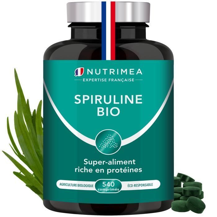 Zuivere biologische spirulina, gecertificeerd biologisch (AB), zonder hulpstoffen - 540 tabletten van 500 mg - Eiwitten, vitaminen, sporenelementen en carotenoïden -