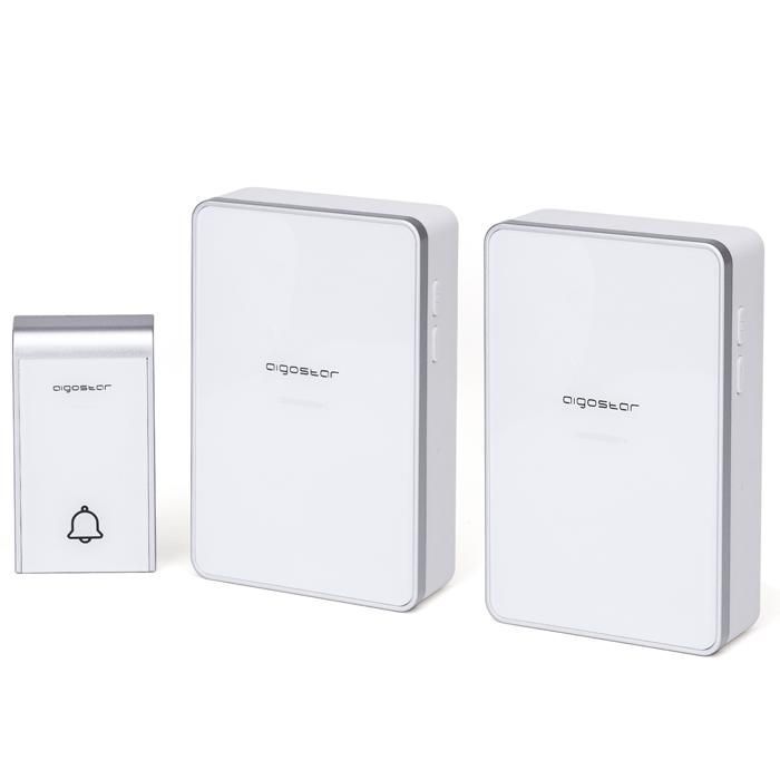 Kit campanello senza fili con portata di 150 m, composto da 1 trasmettitore + 2 ricevitori e 36 melodie.