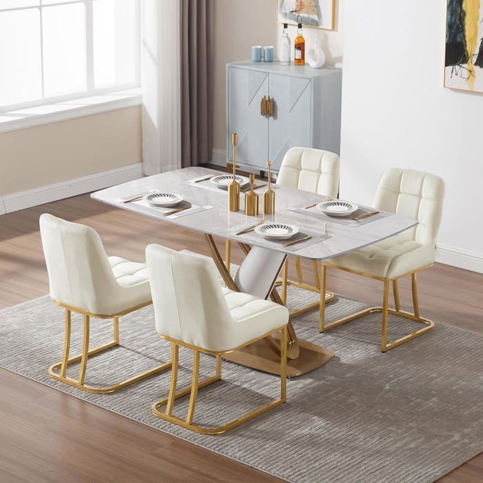 WOLTU Dining Chairs, Set of 4, Upholstered Velvet Lounge Chairs, Arched Metal Frame, Cream W0ATT0531-4