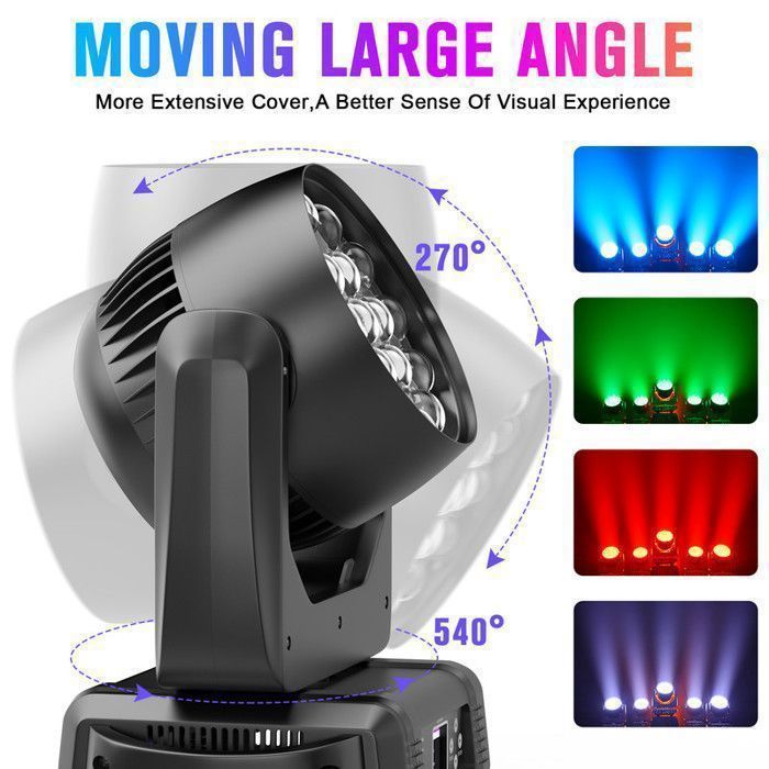 UKing DJ Moving Head LED RGBW DMX512 - Luce da palcoscenico 19x20W con zoom, wash e schermo LCD - Confezione da 2 luci per DJ con flight case