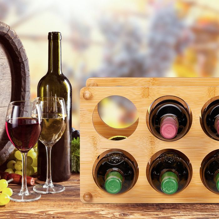 Botellero Relaxdays, 6 botellas, soporte para vino para cocina, bodega, sala de estar, almacenamiento de vino 21x32x18.5 cm, Natural
