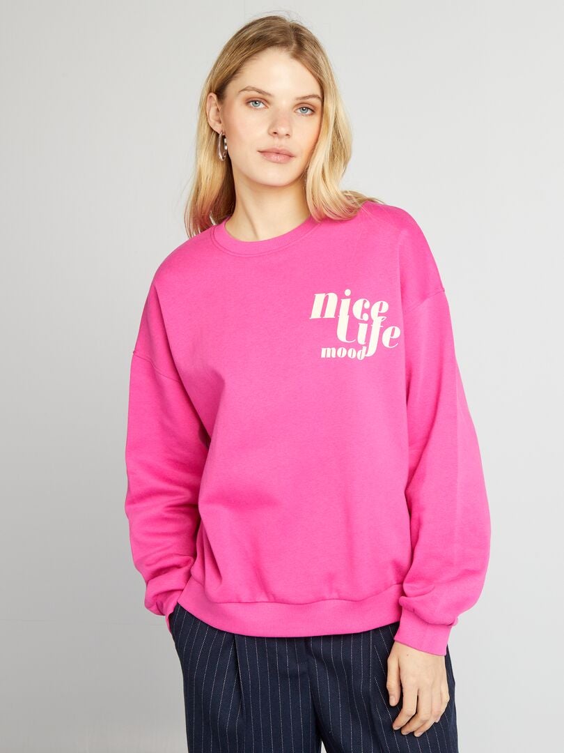 Bedrukte fleece sweater - ROZE