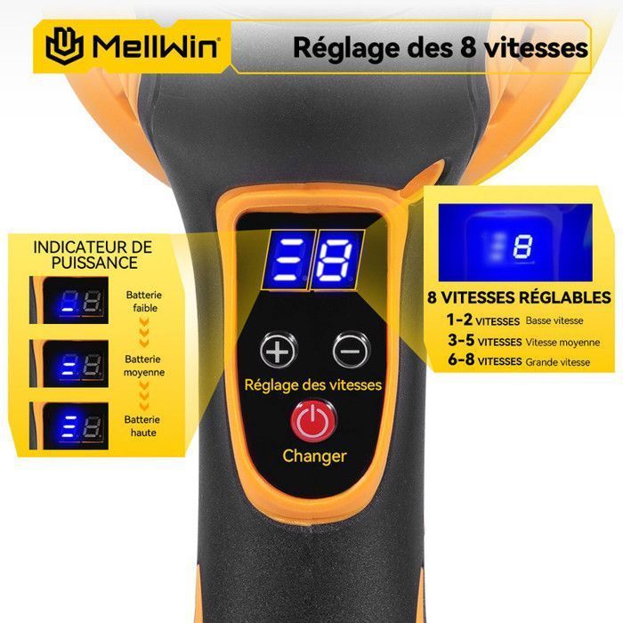 Pulidora - MELLWIN - MellWin - Inalámbrica 12V - Disco de 125 mm - 8 velocidades