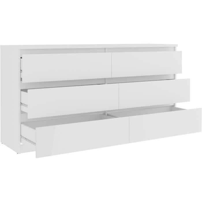 Cassettiera Chelsea a 6 cassetti - Bianco opaco - L 154 x P 42,2 x H 79,9 cm