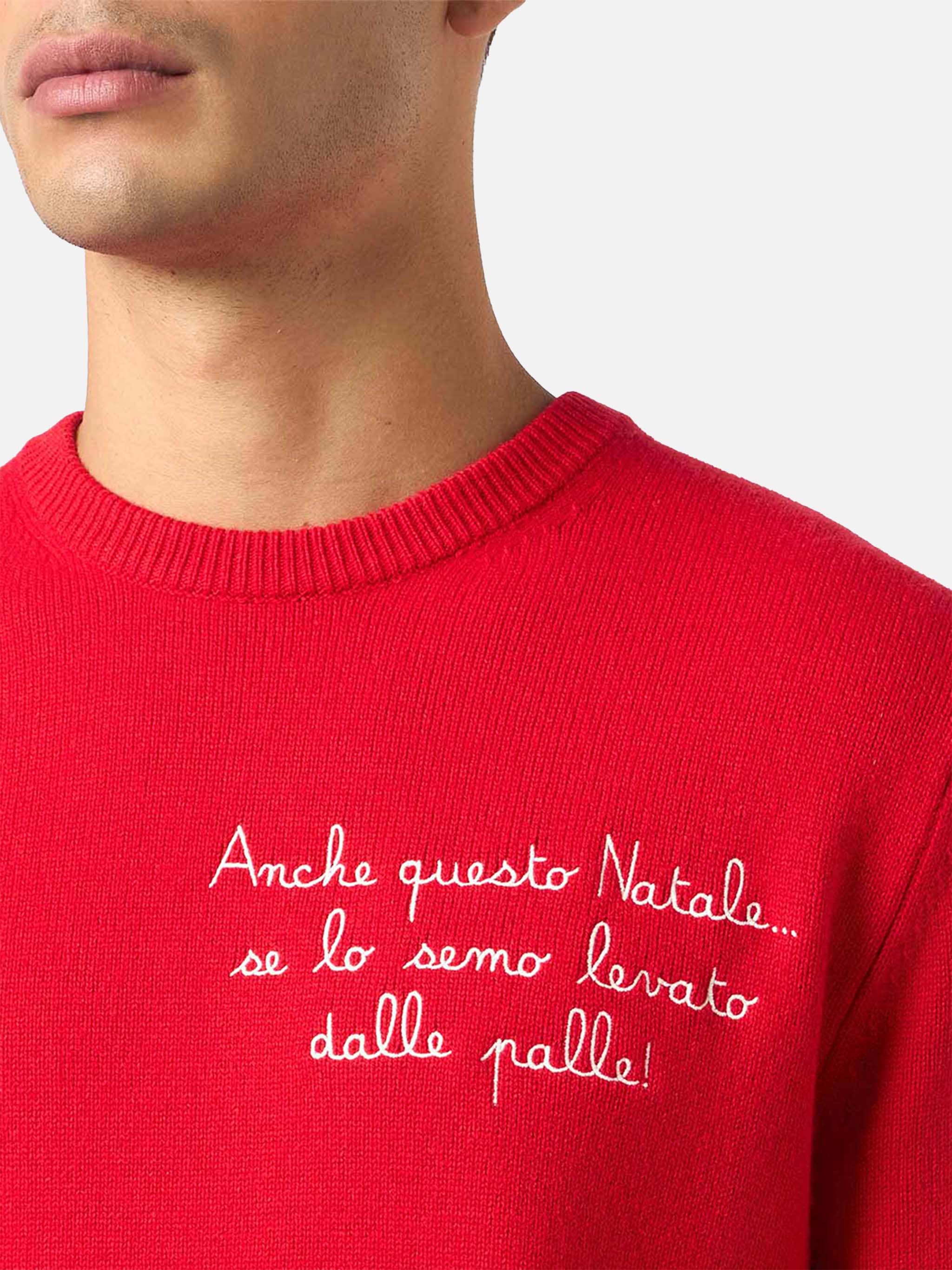 Heren Heron Trui met Ronde Hals | Rood | Feestelijke borduursels | Normale pasvorm | Wol-kasjmier mix | MC2 Saint Barth VACANZE DI NATALE SPECIAL EDITION