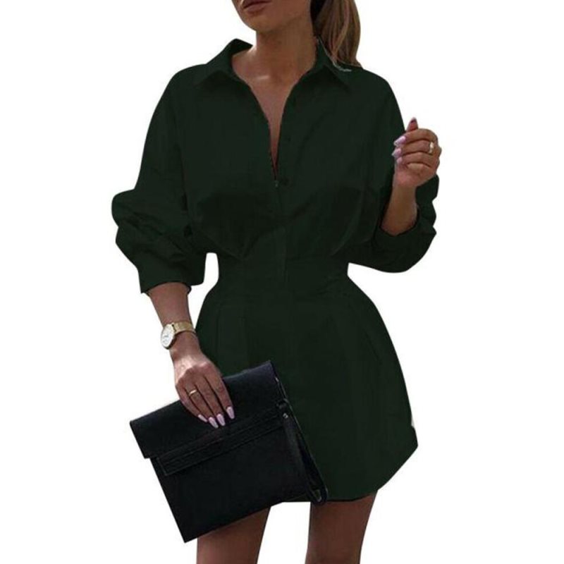 Nueva camisa de mujer de otoño de estilo moderno, color liso, con botones en la cintura, manga larga, holgada, de moda, para mujer202