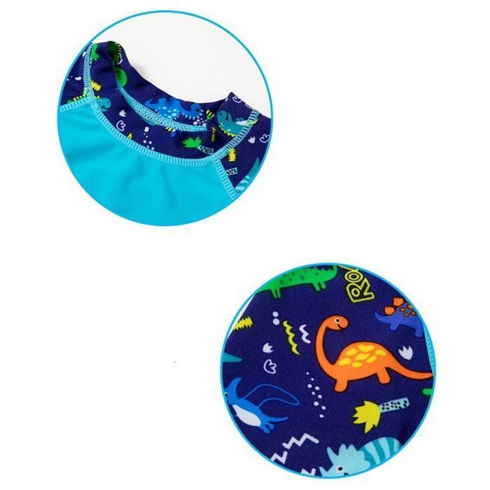 Conjunto de biquíni infantil estampado de 4 peças: camiseta, shorts, touca de natação e óculos de natação para meninos e meninas - Azul