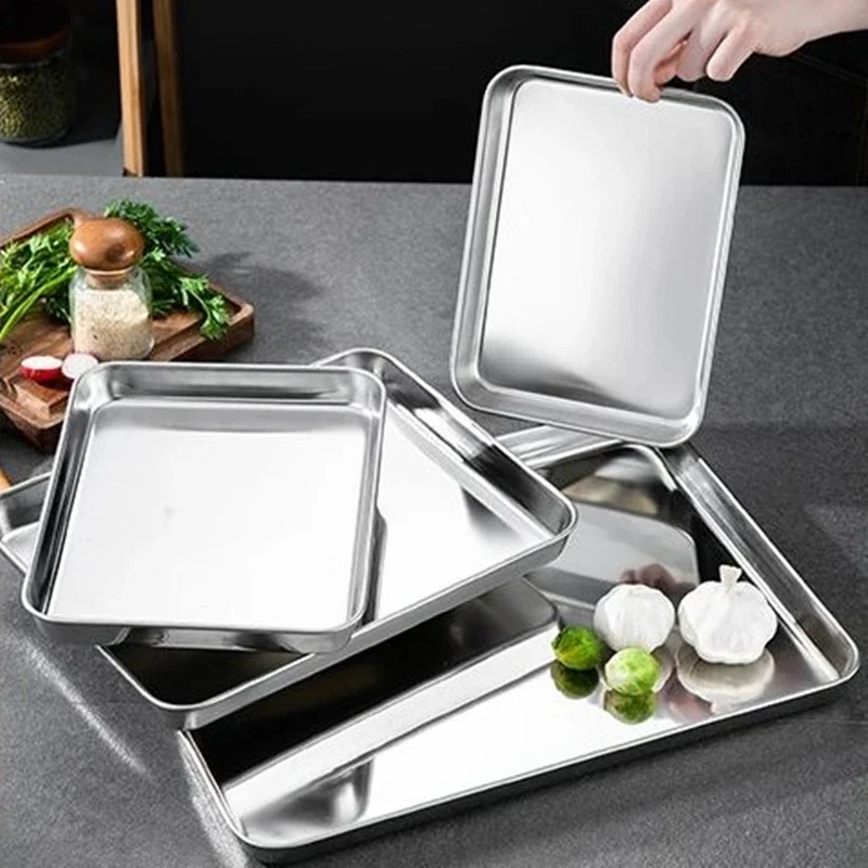 Plateau rectangulaire en acier inoxydable 316, plateau de présentation pour buffet, assiette de service en métal, organisateur de cuisine