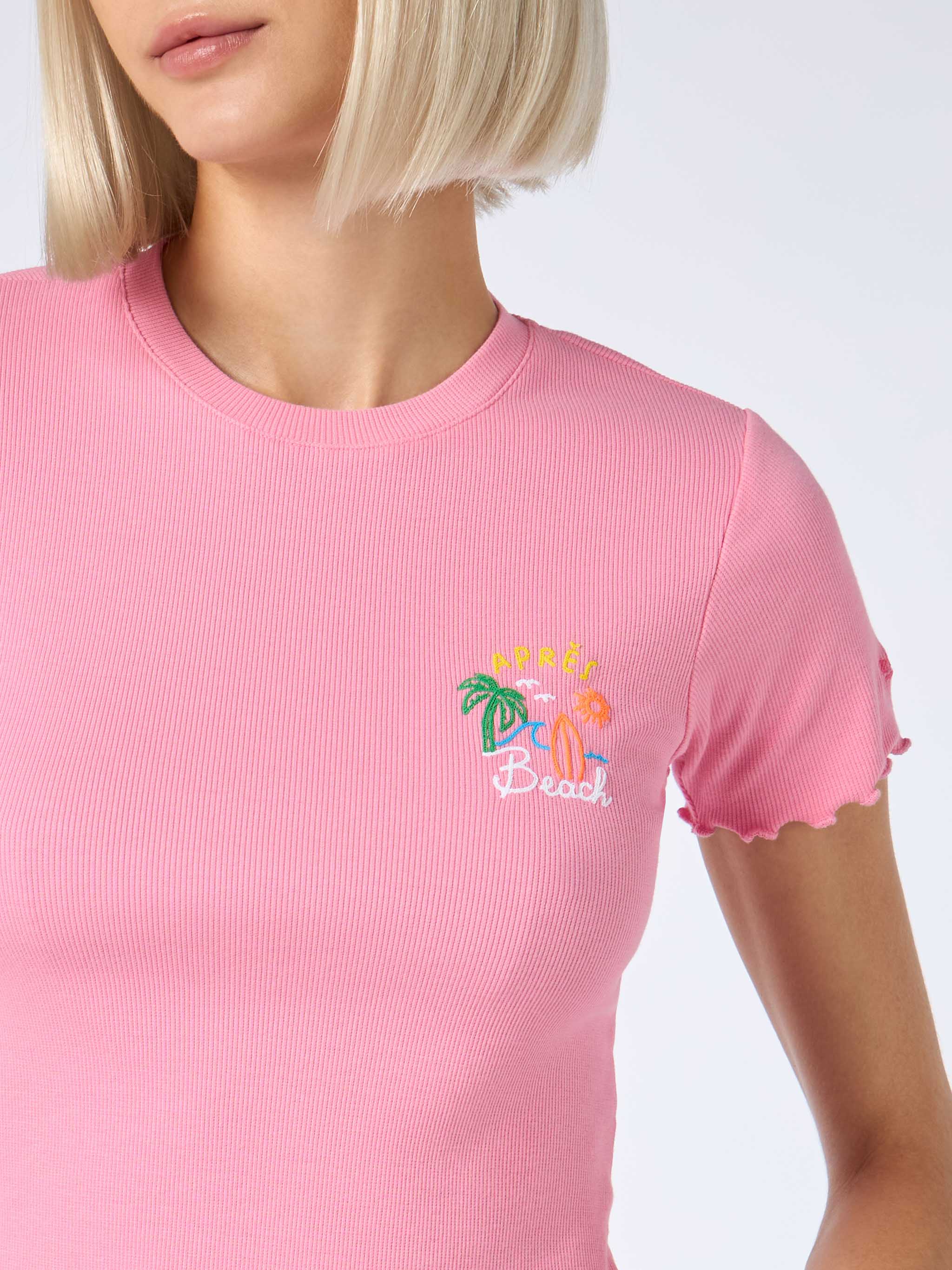 Geribbeld Après Beach T-shirt voor dames met borduursel