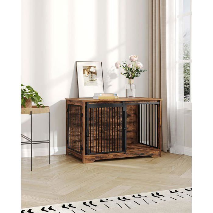 100cm Cage pour Chiens, Table d’Appoint, Niche Moderne pour Chiens, Cage pour Chiots, Maisonnette pour Animaux, 2 Portes