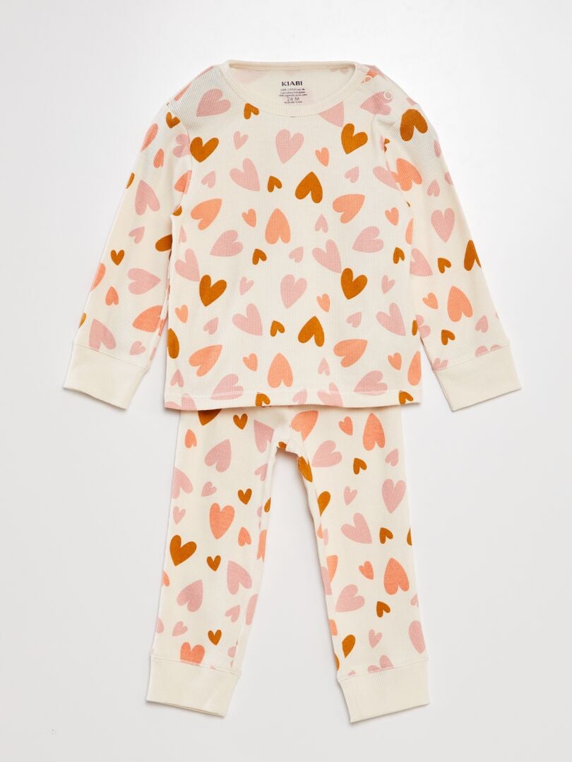 Geribbelde pyjamaset - 2-delig - BEIGE