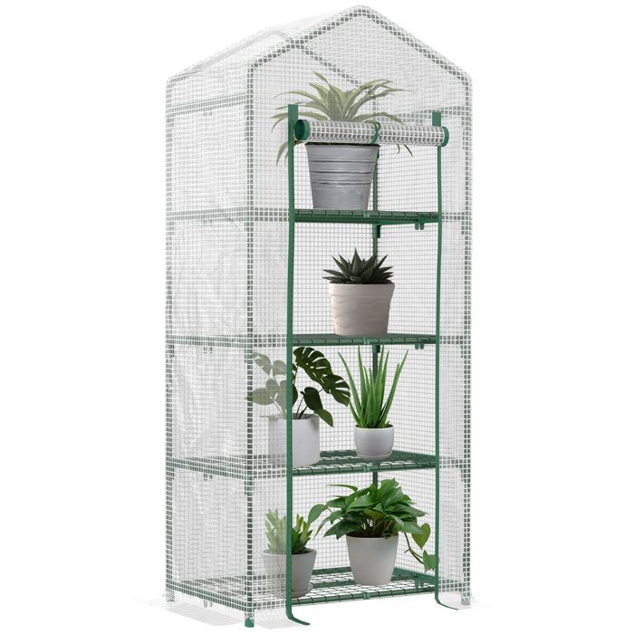 Invernadero de jardín Outsunny - Estantes de PE, 4 niveles, balcón, lona reforzada de 140 g/m², para flores - acero - 70x50x160cm - blanco