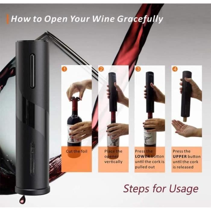 Tire Bouchon Électrique, USB Ouvre Bouteille Automatique de Vin 4 en 1 avec Coupe-Capsule Verseur de Vin et Bouchon de Vin,noir