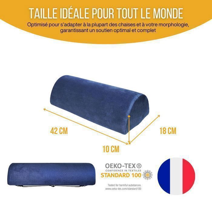 Cojín lumbar Inphysio Half Bolster de 42x18x10cm - Cojín ergonómico de espuma viscoelástica - Cojín para oficina, coche, cuello y espalda
