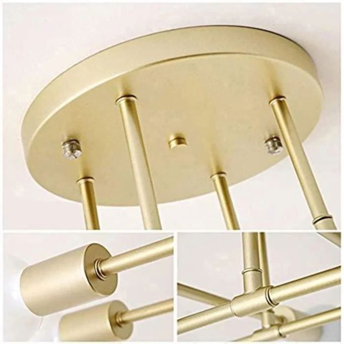 Lámpara de techo industrial DELIPOP, 6 bombillas E27, iluminación de techo metálica, lámpara de techo retro para sala de estar, cocina, dormitorio - Dorado