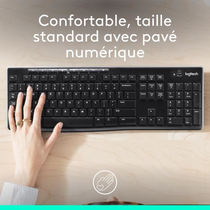 Teclado sem fio Logitech K270 com teclas AZERTY e preto