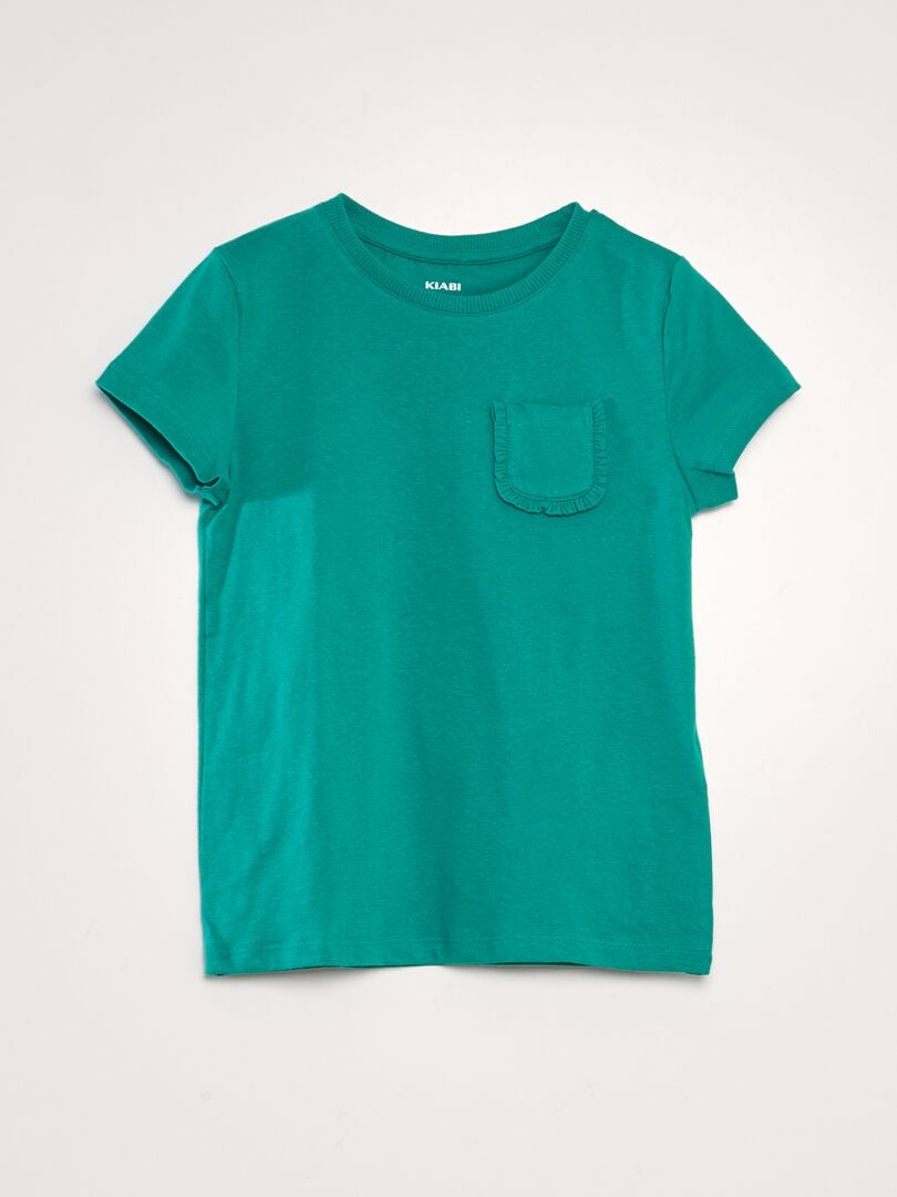 Effen T-shirt met zakje - GROEN