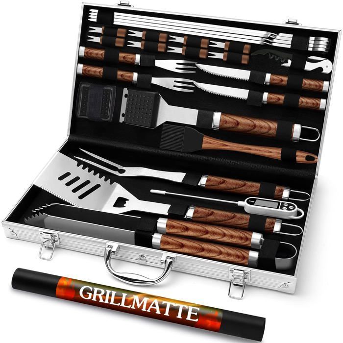 Kit profesional de accesorios para barbacoa de 26 piezas, juego de utensilios de acero inoxidable para barbacoa, regalo para hombres, herramienta