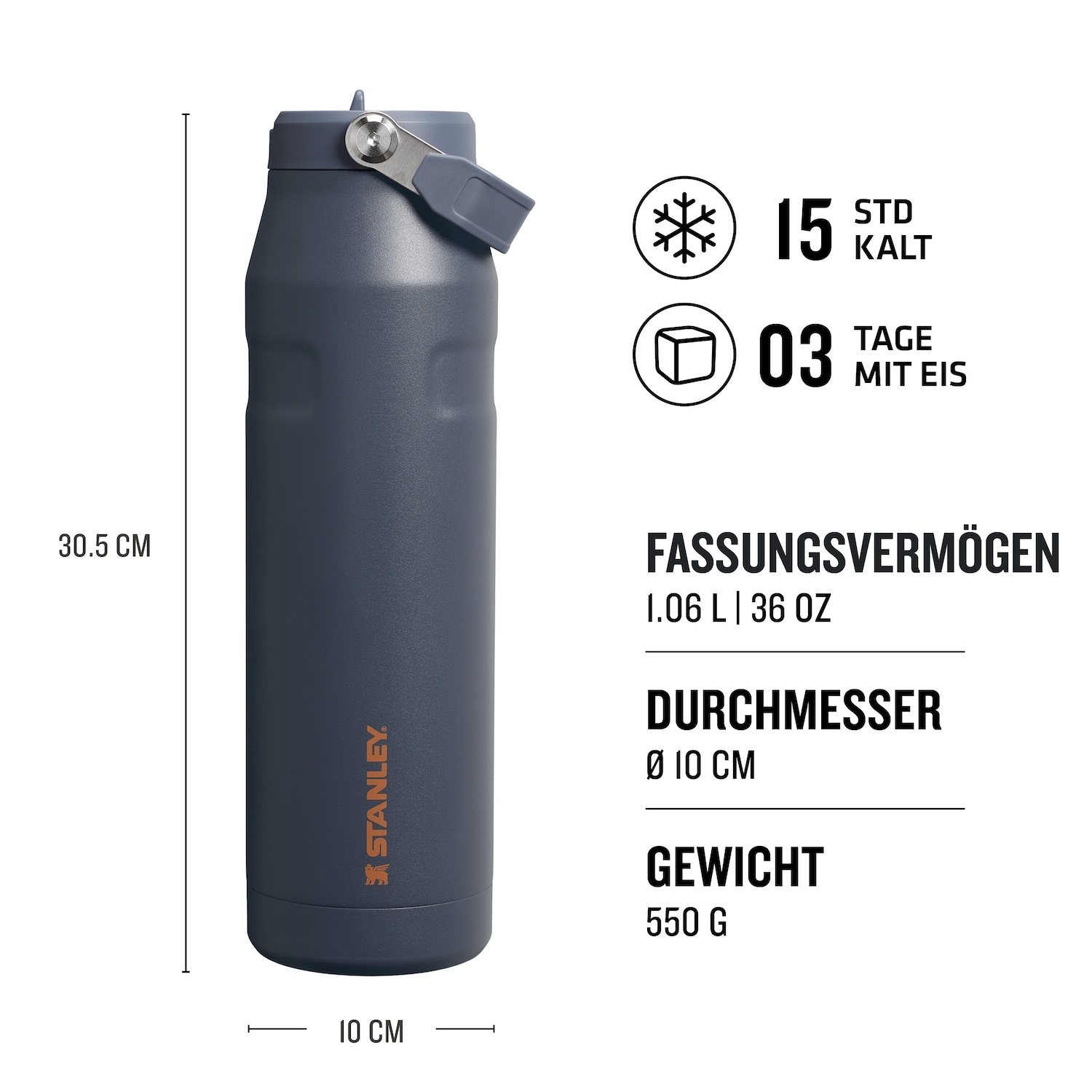 Stanley 1,06 l ūdens pudele/termoss – ICEFLOW™ pudeles salokāms salmiņš – 1 gab.