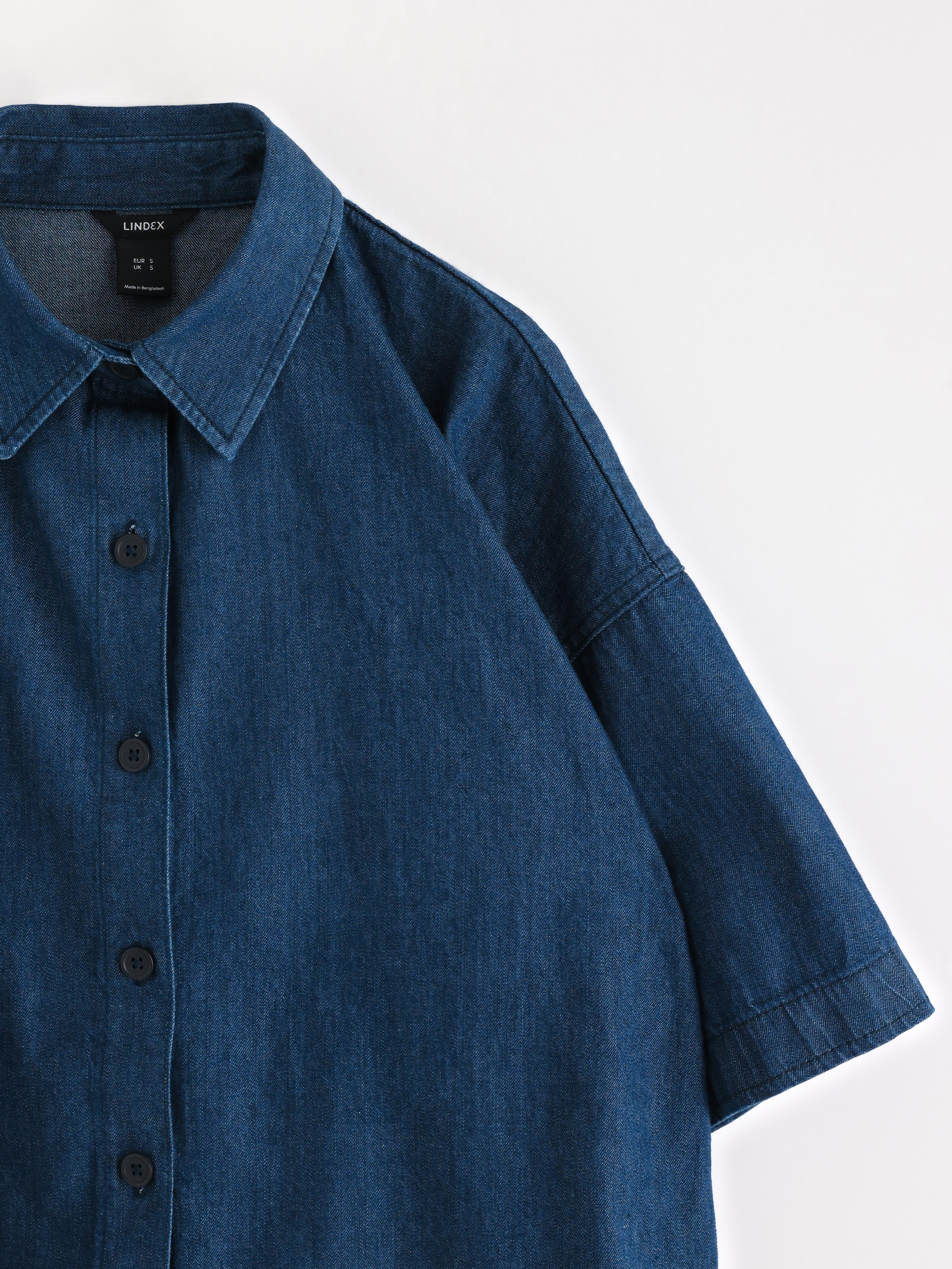 Džínová košile s krátkým rukávem Tmavý denim