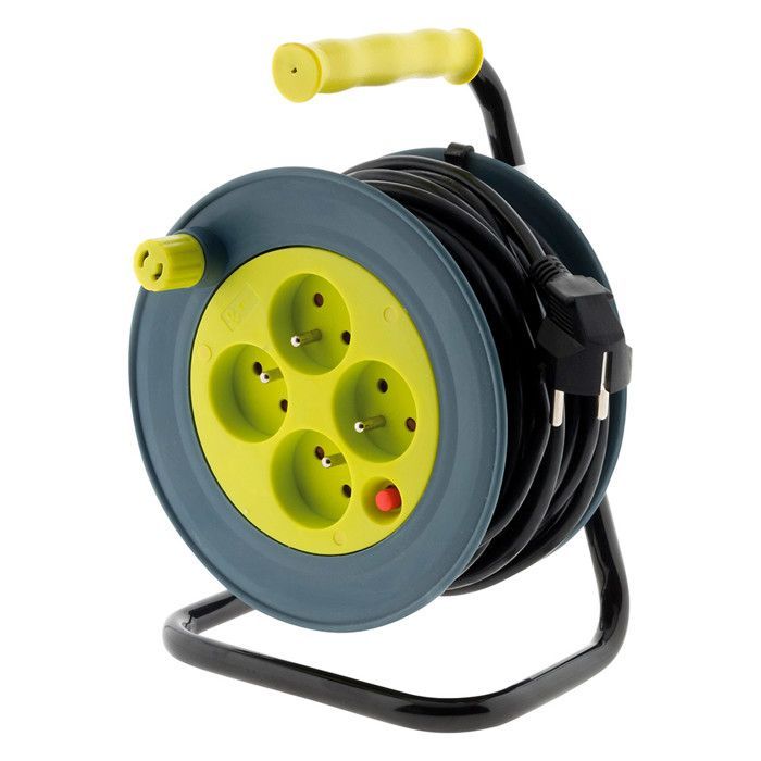 Carrete de cable doméstico 4x2P+E - 15 m 3G1mm² - Amarillo - Zenitech