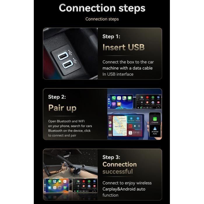 CarPlay Adapter / Car Radio / Car Audio - Wireless - Bluetooth 5.3 - USB Type-C - Plug and Play
