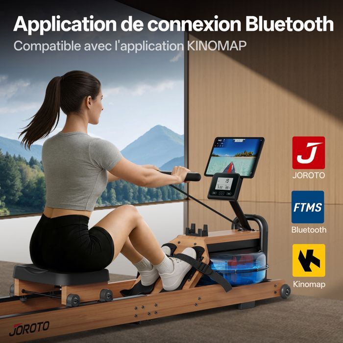 Rameur - JOROTO - MR260 - Capacité 120 kg - Bluetooth et application mobile - Résistance électromagnétique