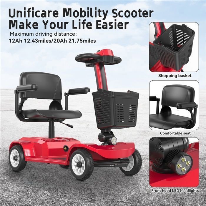 SEEDREAM LUCAS PRO X-02, Red, 300W Motor, 24V 12AH Battery, 6KM/H, Senior Scooter, Electric Quadricycle, 20KM Range