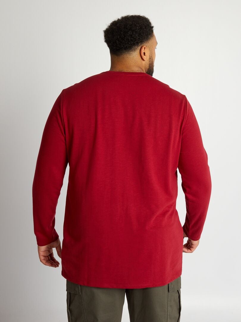Camiseta de manga larga con cuello Henley - ROJA